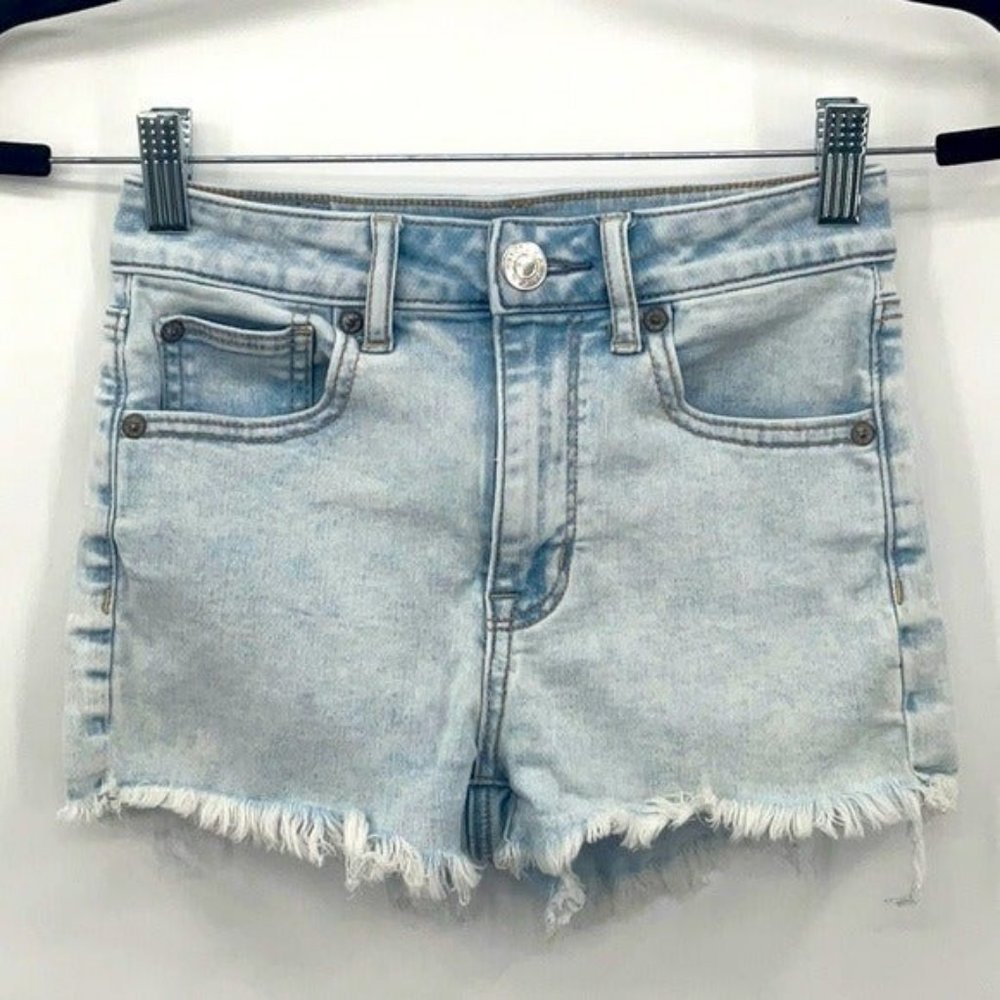 American Eagle Next Level Stretch Super Hi Rise Shortie Light Wash Size 00